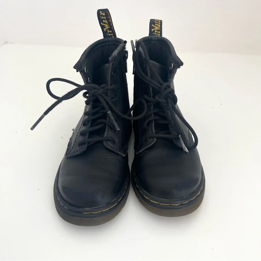 Dr. Martens 1460T Black Combat Side Zip 8-Eye Chunky Lace Up Moto Boots Size 10